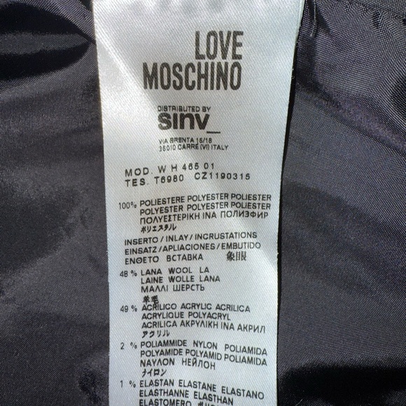 Love Moschino Black PufferJacket With Gold Chain and Hanging Pearls Size 6 / 42 - Picture 6 of 6